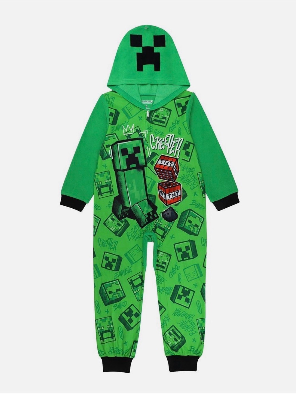 Green Creeper Graphic Kids One-Piece Footie with Hood